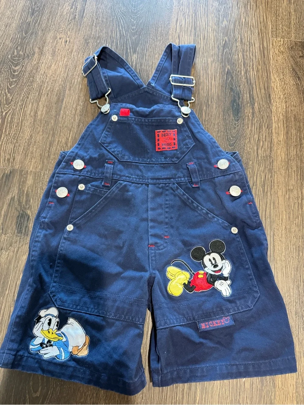Vintage Disney Navy Blue Mickey & Donald Short Overalls